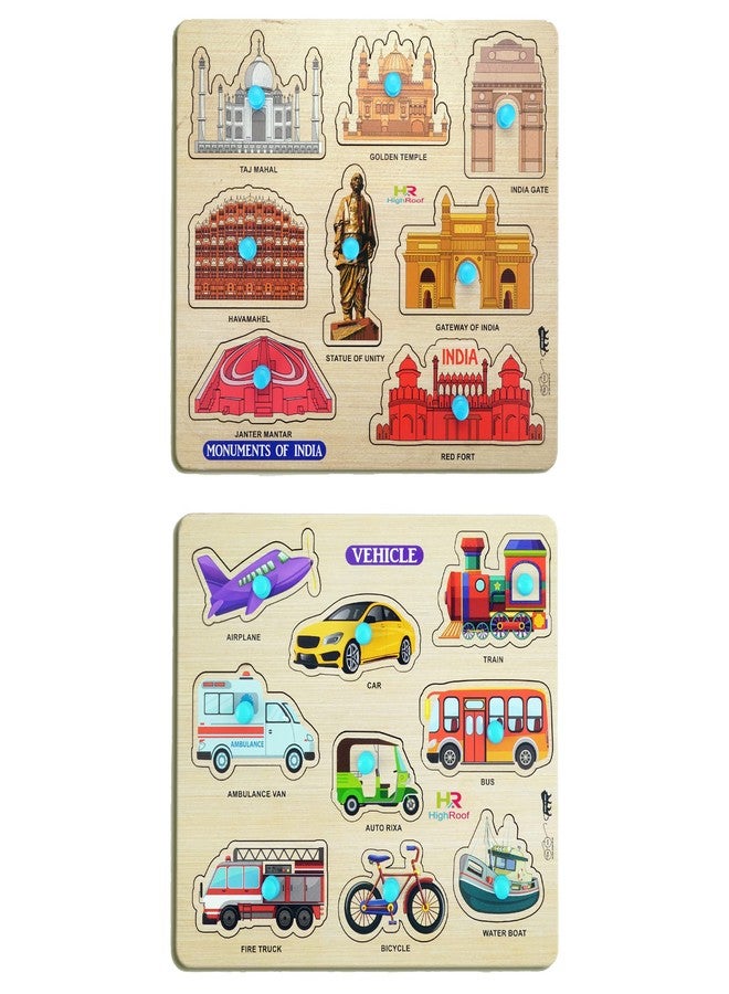 HIGHROOF® Kids Fort Pre Nursery Educational Jigsaw Puzzles for Adults Kids Learning Toys Kit Board Game 2 pcs Set of Monuments of India & Vehicle Educational Toy - Image 1